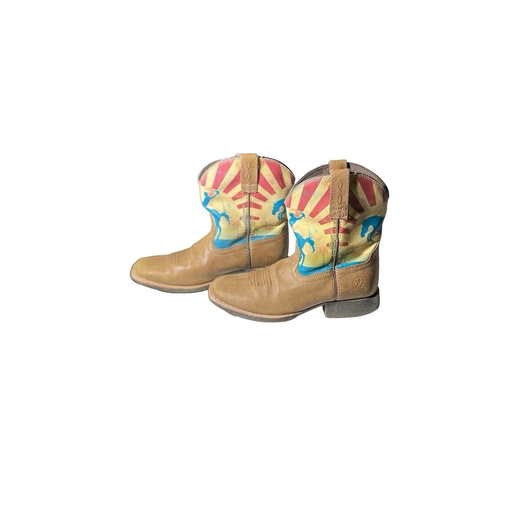 Ariat Kids Western Boots Tan Leather Desert Bronco Sun Square Toe  Sz 1.5